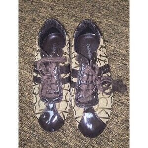 Calvin Klein ladies casual flat Brown lace up shoes size 5.5 M/36 EU pre-owned